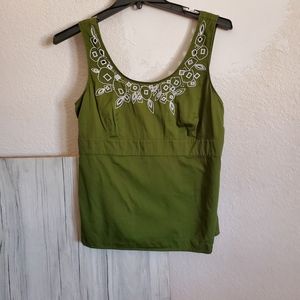 Ann Taylor Loft Women's Sz 14 Embroidered Green White Halter Top
